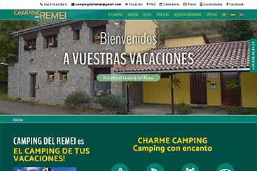 Muestra de diseño de páginas web del Camping del Remei en la Alta Ribagorça de Lleida